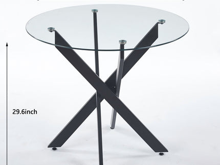 Dining Table With Cross Metal Leg And Tempered Glass, Modern Space Saving Kitchen Table For Living Room