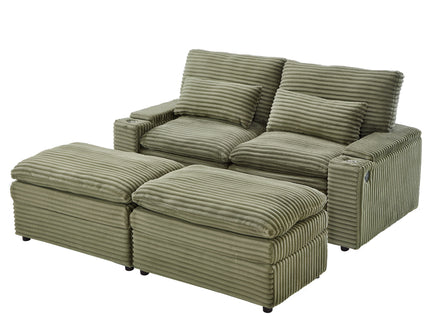 Convertible Loveseat Sofa With Storage, USB Ports, Cup Holders