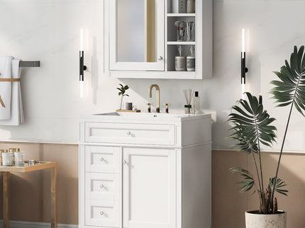 Bathroom Vanity With Medicine Cabinet, Royal Mirror Cabinet, Modern Bathroom Storage Cabinet With 2 Soft Closing Doors And 4 Drawers