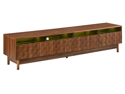 TV Stand With LED Lights And Glass Drawers For Living Room - Walnut