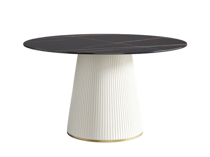 Modern Artificial Stone Round Plywood Base Dining Table, Can Accommodate 6 People, (Not Including Chairs) - Black / Beige