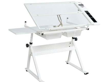 Adjustable Tempered Glass Drafting Printing Table With Chair