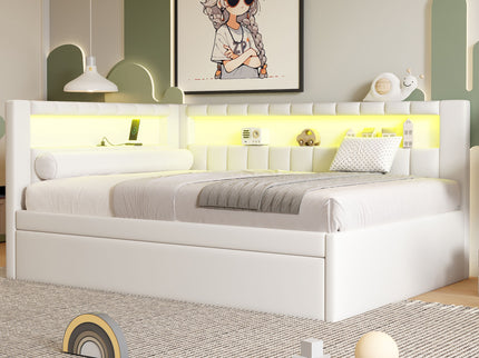 Upholstered Platform Bed With USB Ports And LED Belt