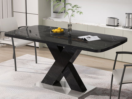 Modern Rectangle Dining Table With Stretchable TopAnd X Shape Legs
