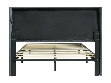 Queen Size Upholstered Platform Bed Frame With Button Tufted Linen Fabric Headboard - Dark Gray