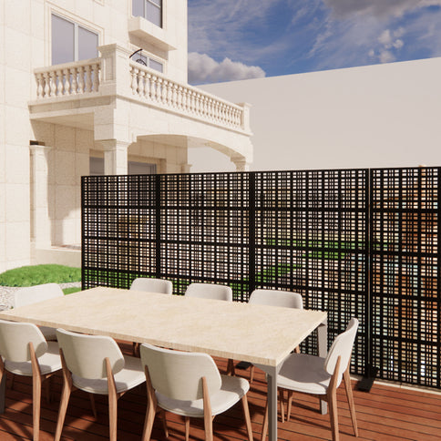 Outdoor And Indoor Divider With Freestanding Decorative Privacy Screen - Black