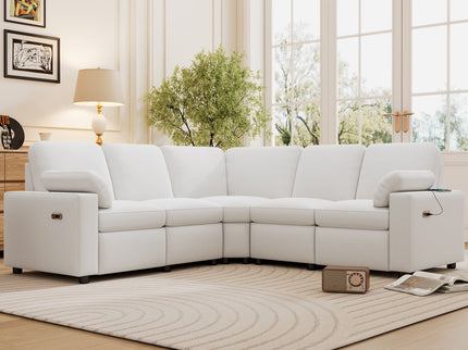 Power Recliner Sectional Sofa Home Theater Reclining Sofa With Two USB Ports, Two Storage Drawers For Living Room