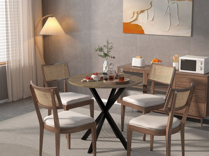 Round Dining Table For 2 - 4 People, Compact Kitchen Or Dining Room - Rustic Brown