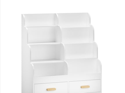 Bookshelf With 2 Storage Drawers, Front Facing Bookcase And Toy Organizer, Multi Tier Reading Shelf - White