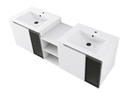 Wall Mounted Bathroom Vanity With Sink, Soft Close Doors, Cabinet & Half Door