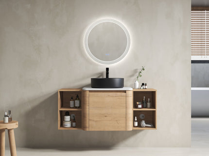Wall Mounted Bathroom Vanity With Art Sink, 2 Storage Shelves, Soft Close Door