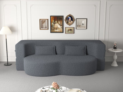 Modern Floor Sofa, With 2 Pillows, Convertible Teddy Fabric Foam Filled Bed