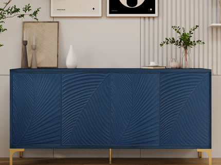 Modern 4 Door Sideboard With Creative Carved Surface And Adjustable Shelves