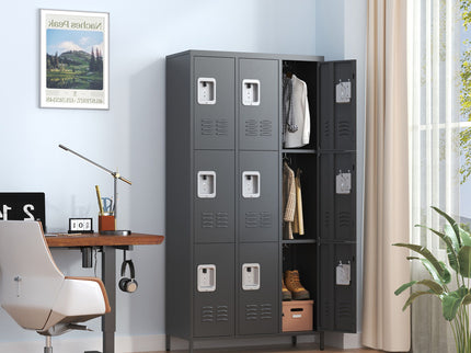 9 Door Lockers With Lock For Secure Storage And - Black