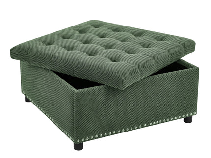 Square Tufted Storage Ottoman With Nailhead Trim