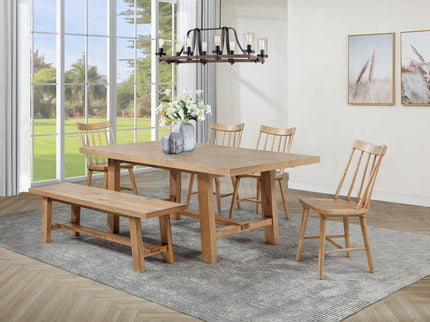 6 Piece Extension Leaf Dining Set With Expandable Table, Spindle Back Chairs And Bench - Natural