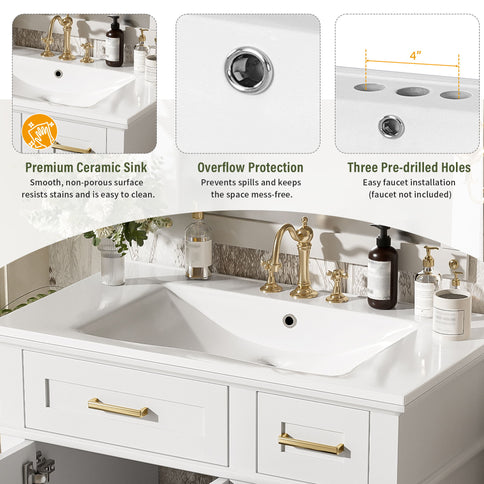 Modern Bathroom Vanity With Ceramic Sink, Soft Close Storage Cabinet