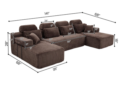 Sectional Sleeper Sofa & Storage Pockets, Modular Couch With Throw Pillows For Living Room
