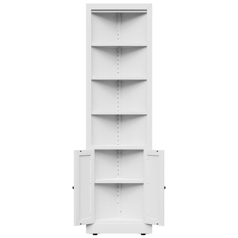 Tall Corner Storage Cabinet With 2 Doors, 5-Tier With Adjustable Shelves, Freestanding - White