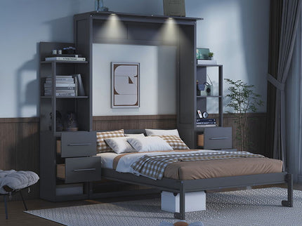 Murphy Wall Bed With LED Lights, Shelves And Drawers