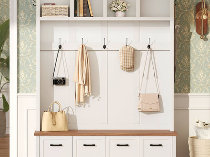 Hall Tree With Storage Bench Mudroom Coat Rack With 6 Hooks