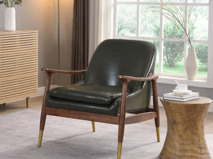 Mid - Century Accent Chair With Cushioned Seat, Brass Tipped Legs