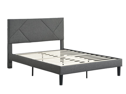Queen Size Upholstered Platform Bed Frame Wood Slat Support - Gray