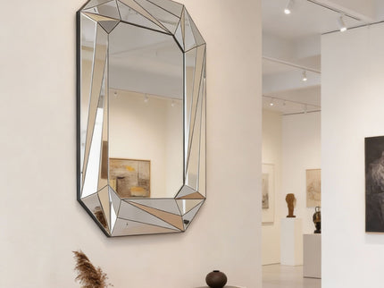 Diamond Shaped Wall Mirror With Beveled Edge Frameless Design - Silver