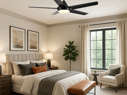 Ceiling Fan With Lights And Remote Control, Reversible DC Motor, 6 Speeds, 3 Cct Dimmable LED, Quiet Timer For Indoor - Black