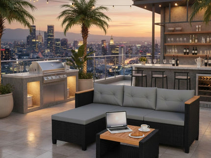 L-Shaped Patio Set With Cushions And Storage Table
