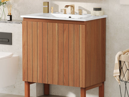 Bathroom Vanity With Sink, Minimalist Design, 45 Degrees Free Handle Doors - Antique Natural