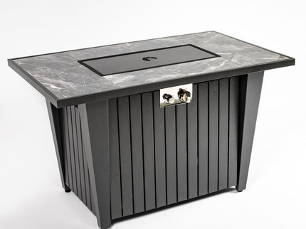Morden Steel Fire Pit Table With Marble Tile Tabletop, Glass Wind Guard And Lid