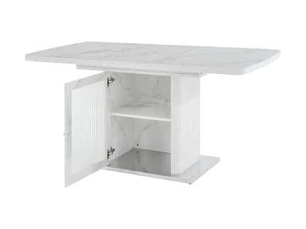 Modern Rectangle Dining Table With Stretchable Top, Storage Cabinet