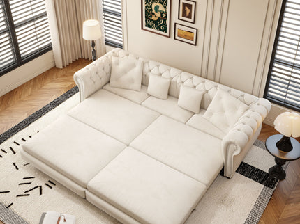 3 In 1 Convertible Sleeper Sofa Bed With Movable Ottoman
