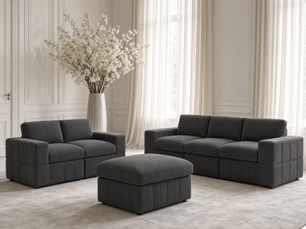 Oversized Modular Sectional Sofa Set With Loveseat & Ottoman, 6 Piece Living Room Furniture - Dark Gray
