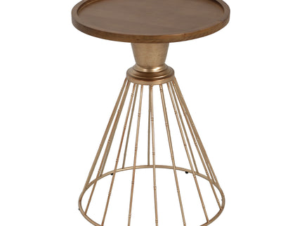 Hollow - Edge Retro Art Pine Side Table With Antique And Natural Color, Iron And Pine Construction - Antique Gold / Natural