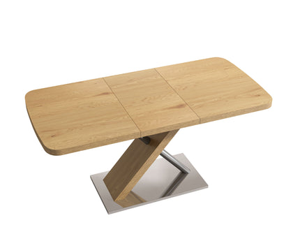 Retractable Square Dining Table, Seating 4 - 6 People, Cross Base With Stainless Steel Tubing, Expandable - Natural