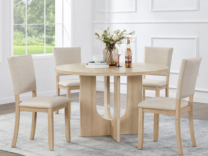 Round Dining Set With 4 Upholstered Dining Chairs
