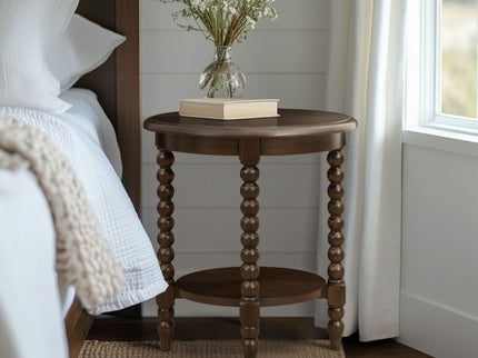 Philippe - Round End Table With Shelf - Brown