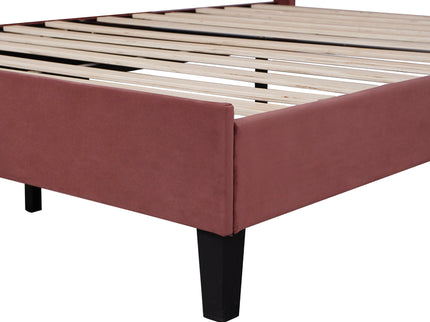 Upholstered Platform Bed With Flower Pattern Headboard
