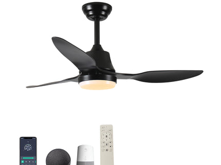 Ceiling Fan With Light, 3 Blades, Remote Control, 6 Speed Reversible DC Motor For Living Room - Black