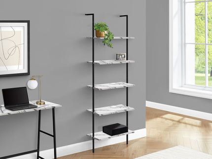 Bookshelf, Bookcase, Etagere, Ladder, 5 Tier, For Office, Marble Look Contemporary & Modern