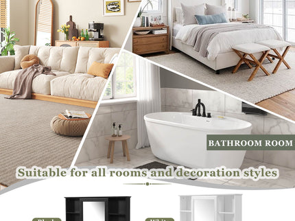 3 In 1 Modern Bathroom Mirror Cabinet With Adjustable Shelf, Soft Close Door, High Definition Mirror & Towel Bar