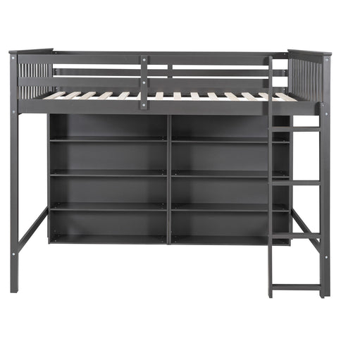 Loft Bed With 8 Open Storage Shelves And Built In Ladder