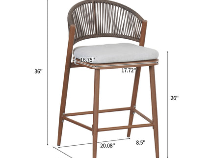 Outdoor 26" Counter Height Metal Frame Counter Stools With Scallop Shaped Backrest & Water Resistant Cushions