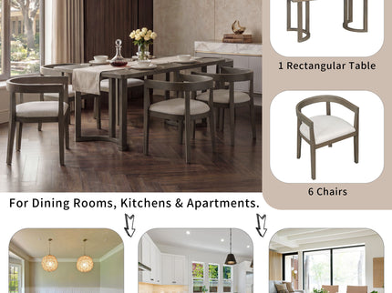 Rectangular Dining Table Set For 6 With Upholstered Barrel Back Chairs