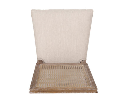 French Country Dining Chair With Rectangular Cane Backrest And Smooth Upholstered Seating