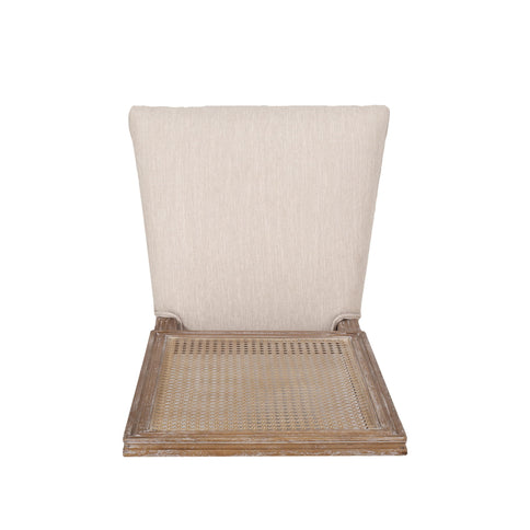 French Country Dining Chair With Rectangular Cane Backrest And Smooth Upholstered Seating
