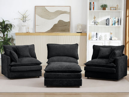 L Shaped Modular Sectional Sofa With Movable Ottoman, 3 Seater Comfortable Seating
