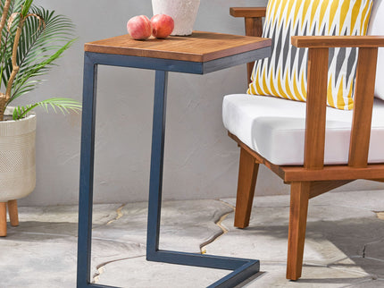 C Shaped End Table With Iron Base And Fir Wood To